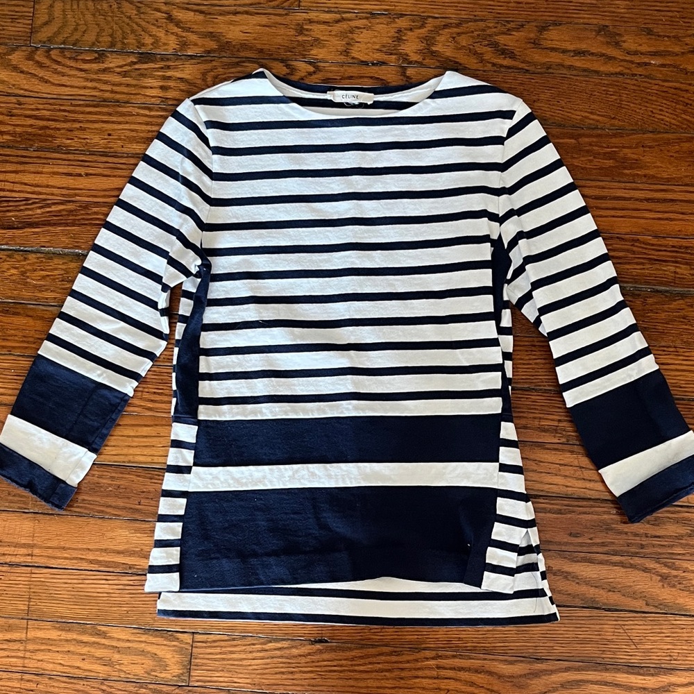 Celine Navy and White Striped Shirt